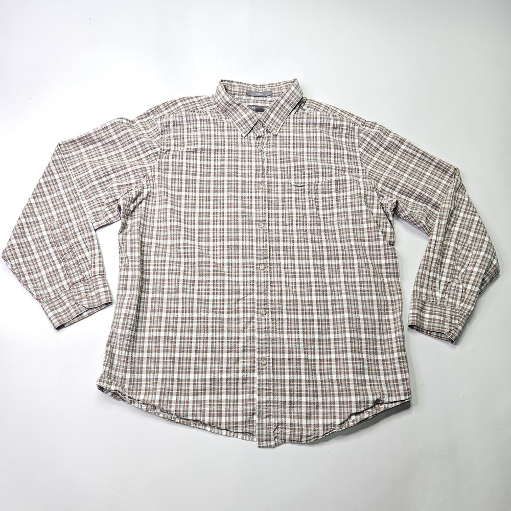 EDDIE BAUER Plaid Button Up Shirt Men's 2XL  Classic Fit Brown Gray